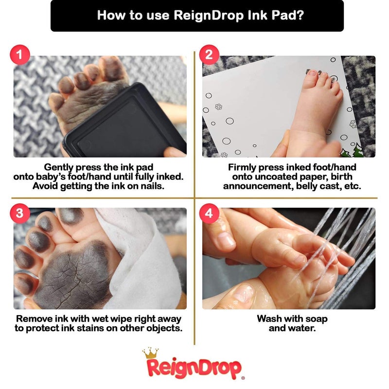 ReignDrop Ink Pad For Baby Footprint & Handprint - Creates Impressive Long Lasting Keepsake Stamp for Infant & Kids. Smudge Proof, Easy to Wipe Off Skin, Safe & Gentle Acid Free(Red) - Image 3
